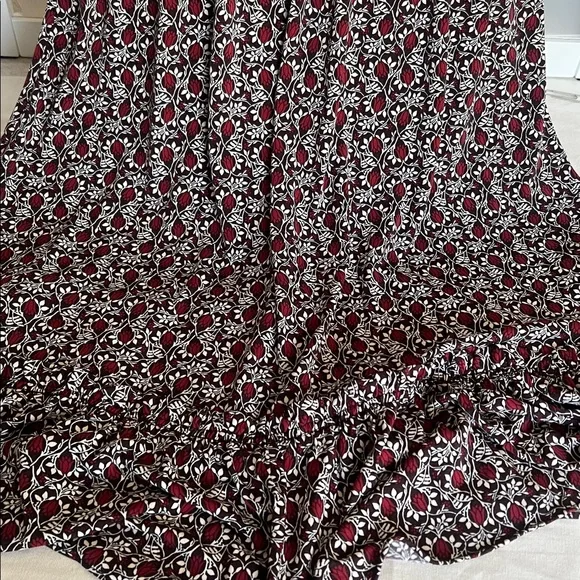 Michael Kors black maroon dress high neck smocked waist ruffed hem size M - Picture 4 of 7